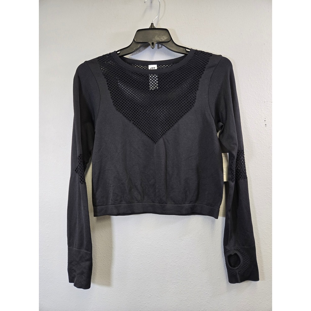 Joy Lab Mesh Seamless Knit Moisture-Wicking Slim Fit Cropped Top Black XL